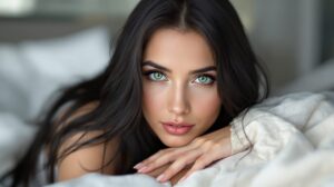 cheveux noir yeux vert