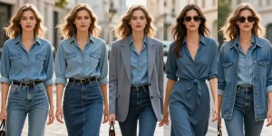 chemise en jean bleu clair femme